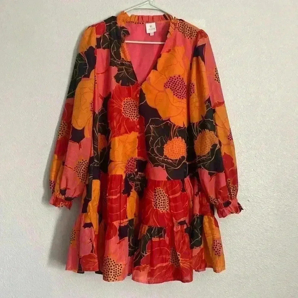Orange and Black Ruffled Tiered Mini Dress